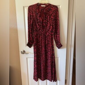 Zara Z1975 Denim Red Leopard Print Maxi Dress Size‎ XS